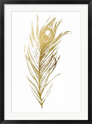 Framed Gold Foil Feather I - Metallic Foil Print