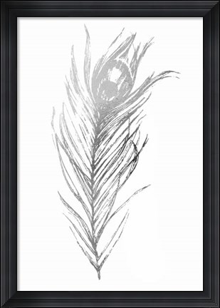 Framed Silver Foil Feather I - Metallic Foil Print