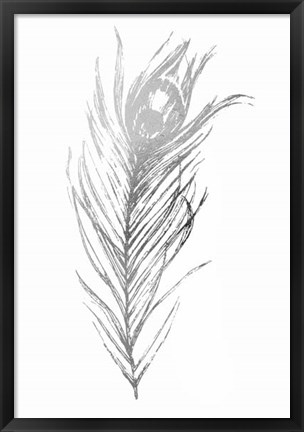 Framed Silver Foil Feather I - Metallic Foil Print