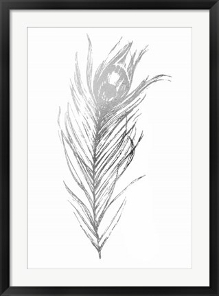 Framed Silver Foil Feather I - Metallic Foil Print