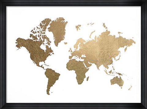 Framed Large Gold Foil World Map - Metallic Foil Print