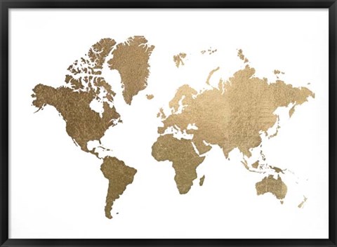 Framed Large Gold Foil World Map - Metallic Foil Print