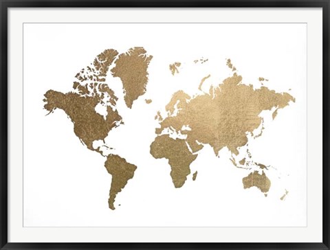 Framed Large Gold Foil World Map - Metallic Foil Print