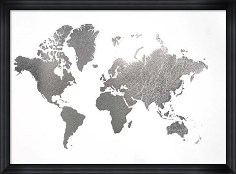 Framed Large Silver Foil World Map - Metallic Foil Print
