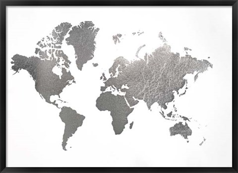 Framed Large Silver Foil World Map - Metallic Foil Print