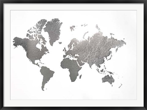 Framed Large Silver Foil World Map - Metallic Foil Print