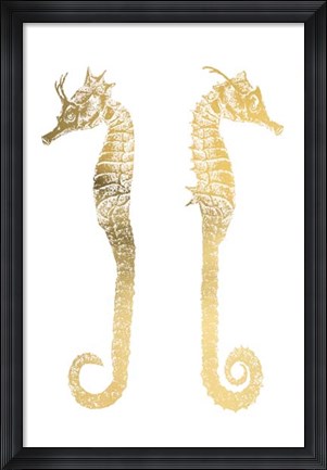 Framed Gold Foil Seahorses - Metallic Foil Print