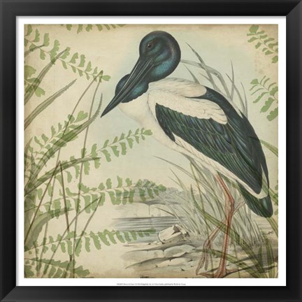 Framed Heron &amp; Ferns I Print