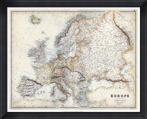 Framed Pastel Map of Europe Print