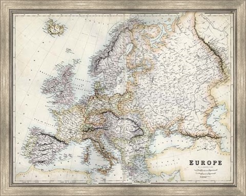 Framed Pastel Map of Europe Print