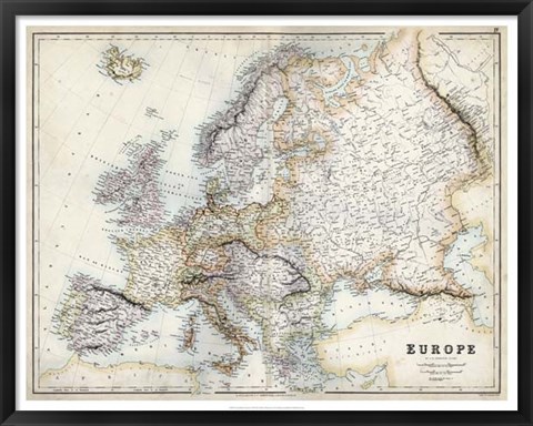 Framed Pastel Map of Europe Print