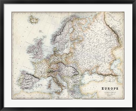 Framed Pastel Map of Europe Print