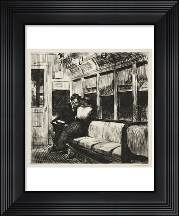 Framed Night on the El Train, 1918 Print