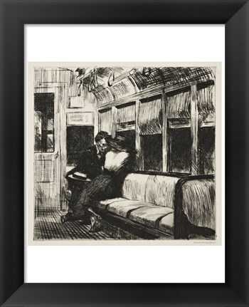 Framed Night on the El Train, 1918 Print