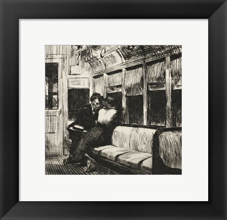 Framed Night on the El Train, 1918 Print