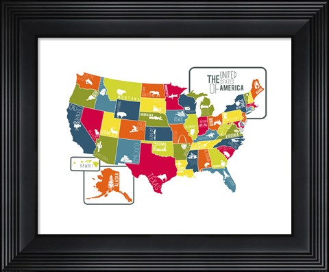 Framed USA Map (bright) Print