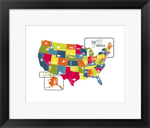 Framed USA Map (bright) Print