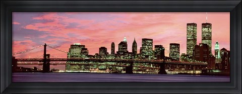 Framed Manhattan at Night - Pink Sky Print