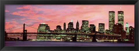 Framed Manhattan at Night - Pink Sky Print