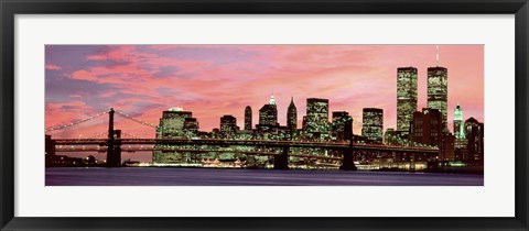 Framed Manhattan at Night - Pink Sky Print