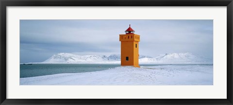 Framed Krossnes lighthouse, Iceland Print