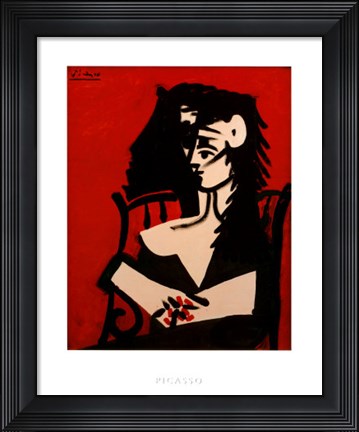Framed Jacqueline a Mantille Sur Fond Rouge Print