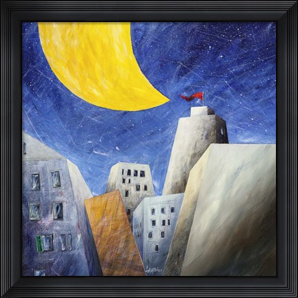 Framed Sotto una Grande Luna Gialla Print