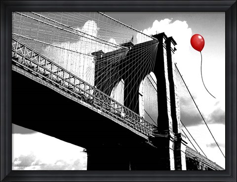 Framed Balloon over Brooklyn Bridge Print