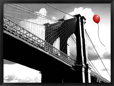 Framed Balloon over Brooklyn Bridge Print