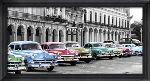 Framed Cars Parked in Line, Havana, Cuba Print