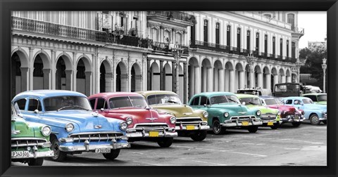 Framed Cars Parked in Line, Havana, Cuba Print