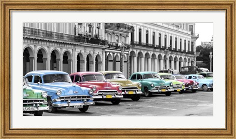 Framed Cars Parked in Line, Havana, Cuba Print