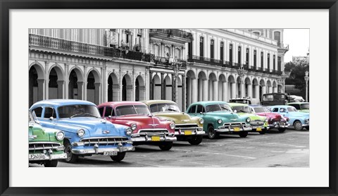 Framed Cars Parked in Line, Havana, Cuba Print