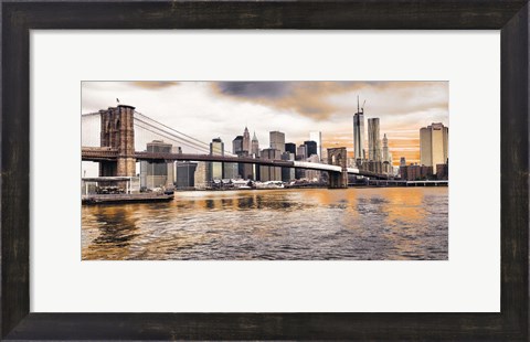 Framed Brooklyn Bridge and Lower Manhattan at sunset, NYC Print