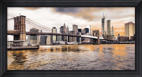 Framed Brooklyn Bridge and Lower Manhattan at sunset, NYC Print
