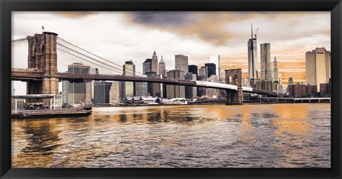 Framed Brooklyn Bridge and Lower Manhattan at sunset, NYC Print