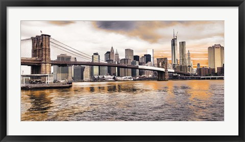 Framed Brooklyn Bridge and Lower Manhattan at sunset, NYC Print