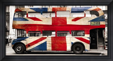 Framed Union Jack Double-Decker Bus, London Print