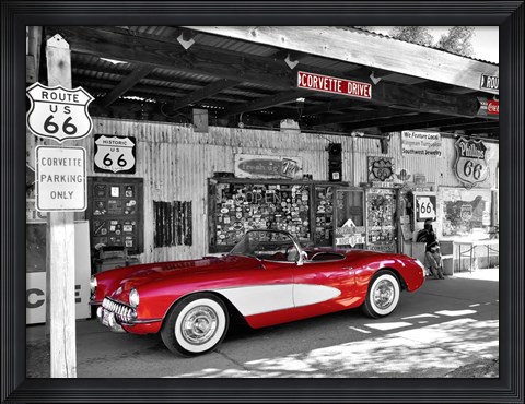 Framed Red Corvette Print