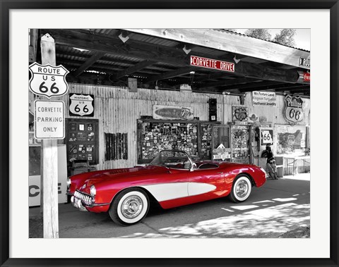 Framed Red Corvette Print