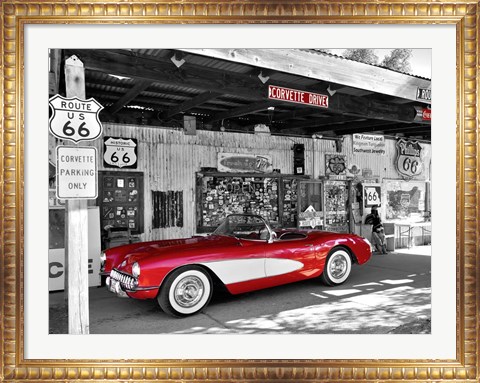 Framed Red Corvette Print