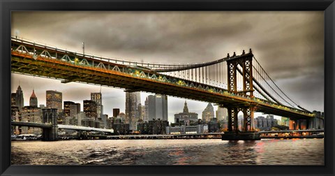 Framed Manhattan Bridge and New York City Skyline, NYC Print