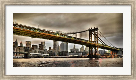 Framed Manhattan Bridge and New York City Skyline, NYC Print