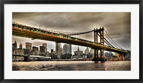 Framed Manhattan Bridge and New York City Skyline, NYC Print