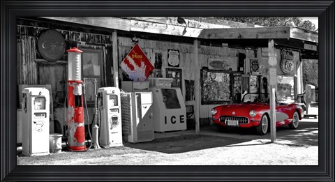 Framed Vintage Gas Station on Route 66 Print