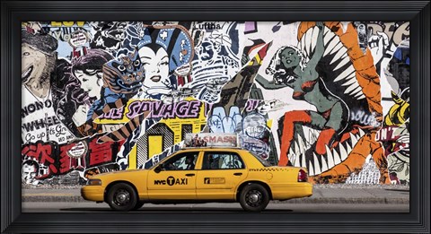 Framed Taxi and Mural Painting in Soho, NYC Print