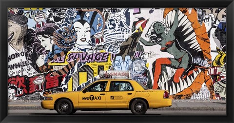 Framed Taxi and Mural Painting in Soho, NYC Print