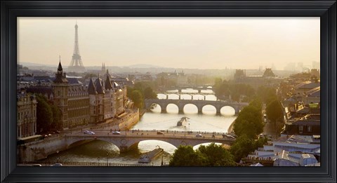Framed Bridges over the Seine River, Paris Sepia Print