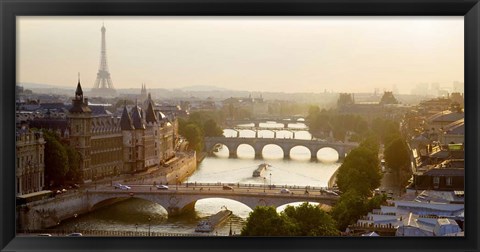 Framed Bridges over the Seine River, Paris Sepia Print