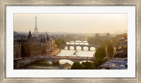 Framed Bridges over the Seine River, Paris Sepia Print